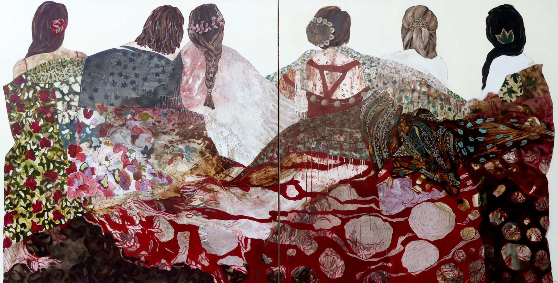 What we think of the ball of the awakened, mixed technique on canvas, diptych 200 cm X 400 cm, 2019