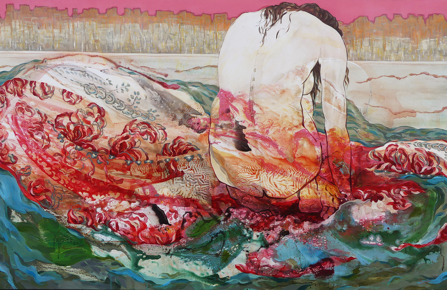 Jahura, technique mixte sur toile, 146 x 67 cm, 2025