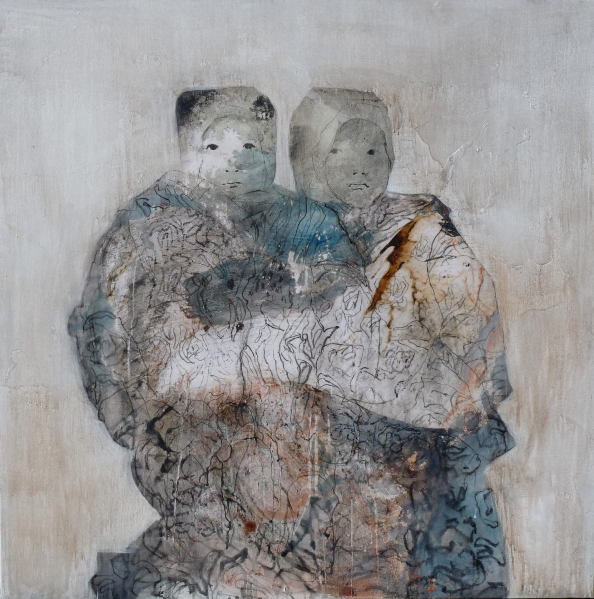 Les-jumelles-100-x-100-cm-technique-mixte-sur-toile-100-x-100-cm-2015