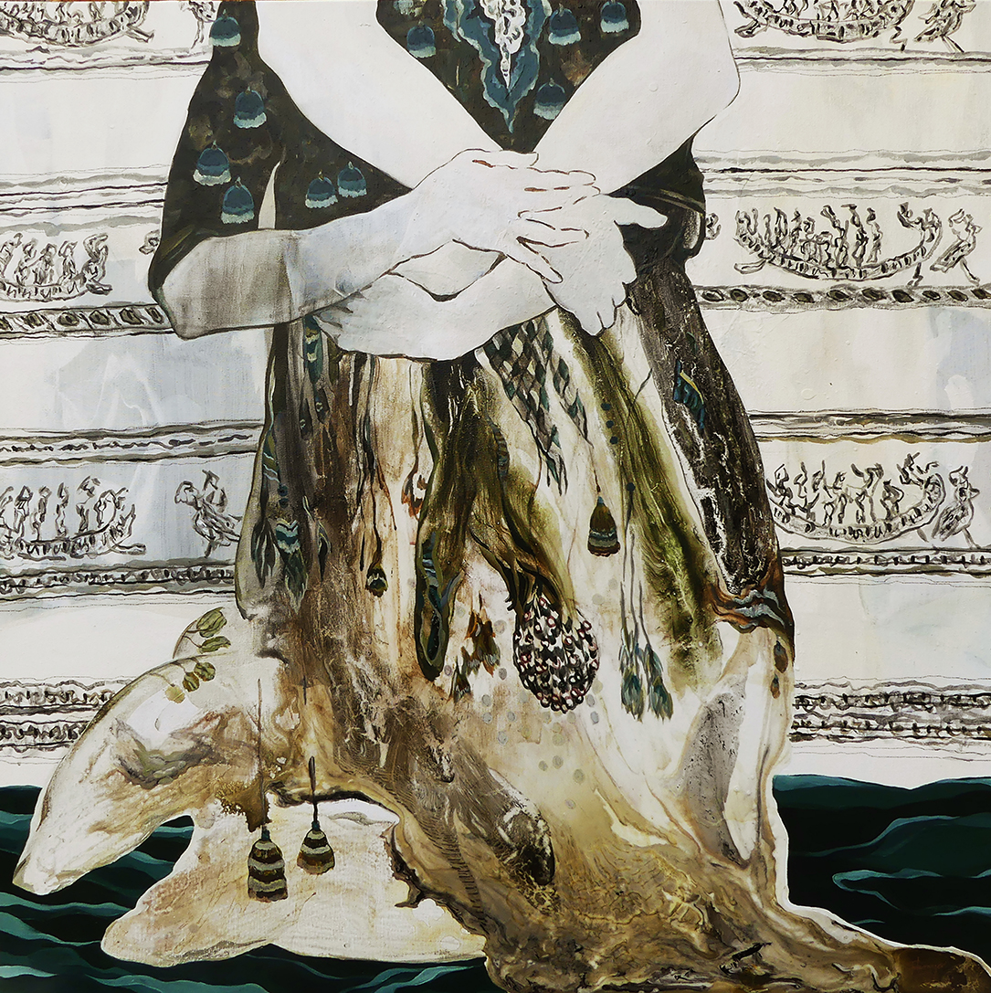 Se tenir ensemble 5, technique mixte sur toile, 100 x 100 cm, 2025